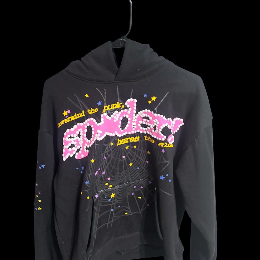 Black Graphic Hoodie with Spider Web Design